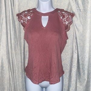 The Workshop dusty rose top with crochet lace shoulders size S